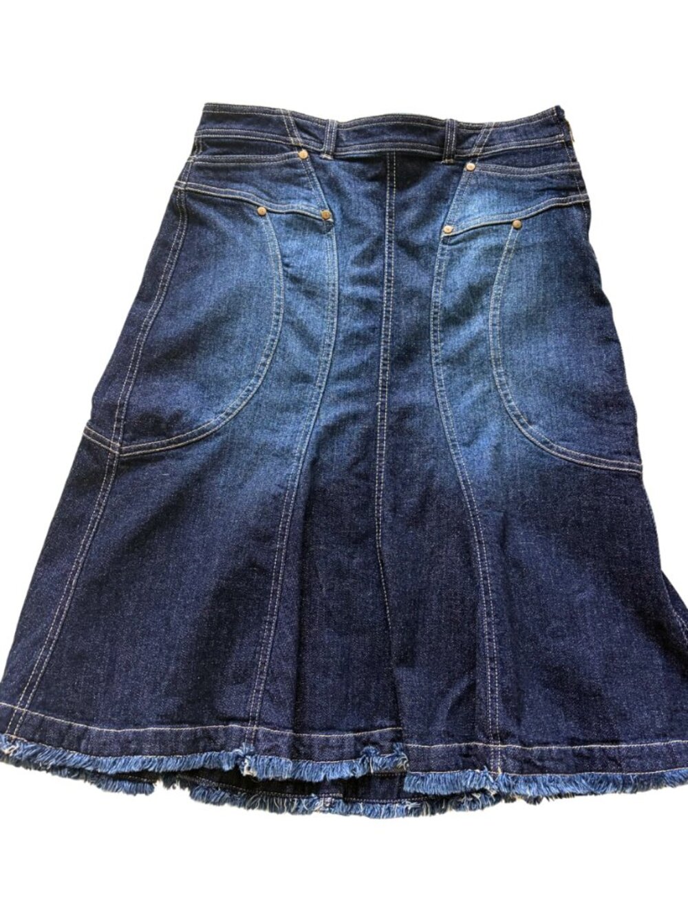 Anthropologie Pilcro Denim A-Line Midi Skirt High Waist Raw Hem Size 6